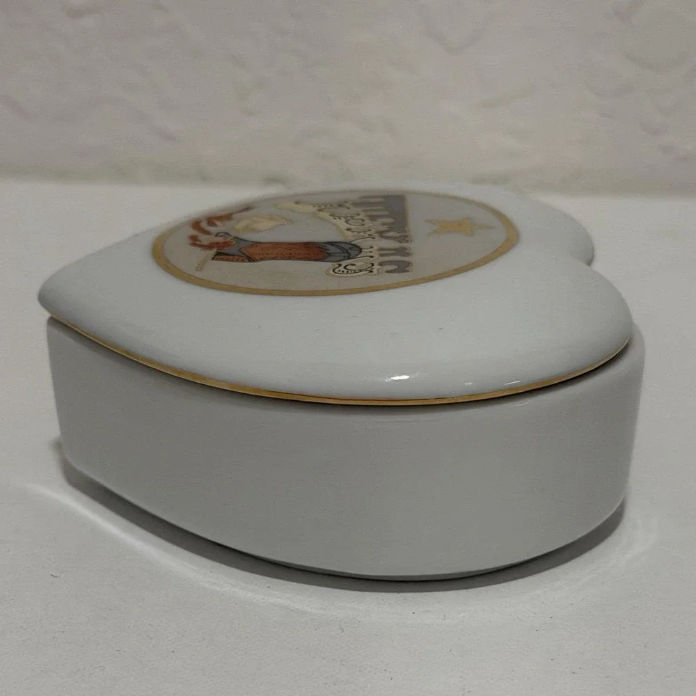 Vtg Heart Trinket Jewelry Box Lid Texas Cowgirl Country Western Rodeo 90s Gift